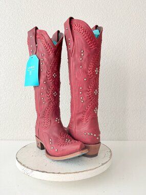 Lane COSSETTE Red Cowboy Boots  Western Cowgirl Mid Calf Tall Snip Toe Size 5.5